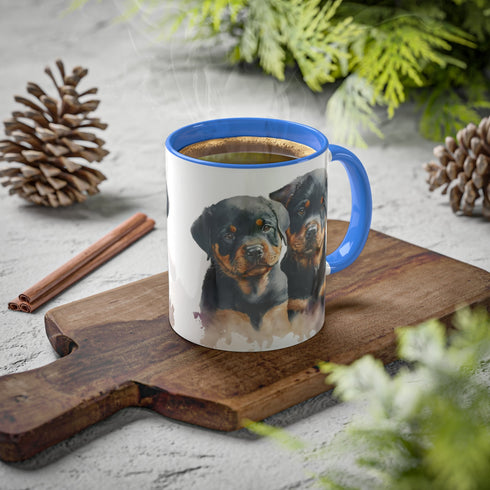 Rottweiler Pupies - Color Accent Mugs, 11oz